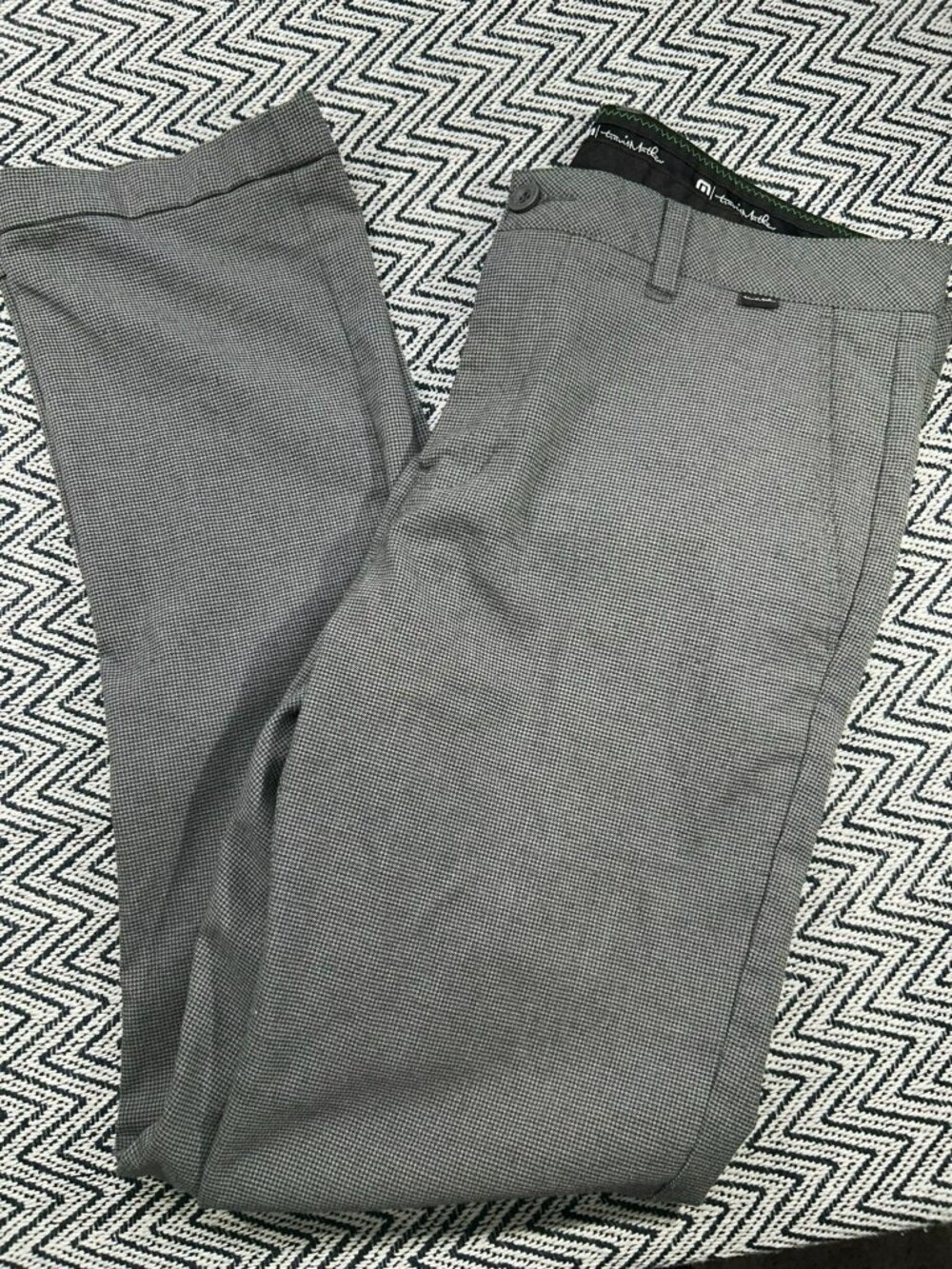 TravisMathew Mens Golf Pants 34 Gray Micro-Houndstooth Stretch Polyester Blend S